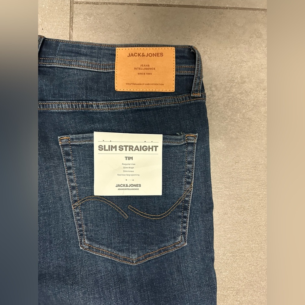 Jack & Jones Slim Straight TIM Jeans - Dark Blue Button Fly 34x30 NWT $70